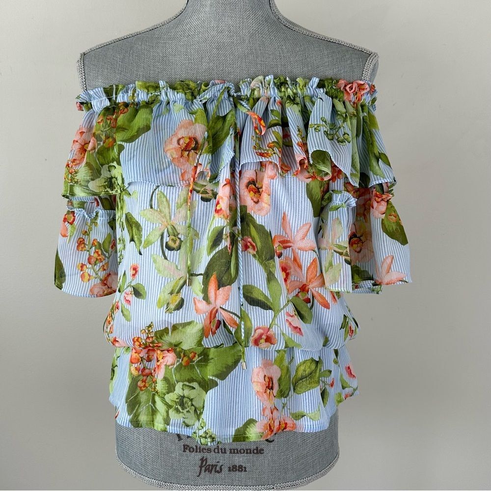 Tommy Hilfiger Women's SZ S On/Off Shoulder Floral-Print Top Elasticized Waist